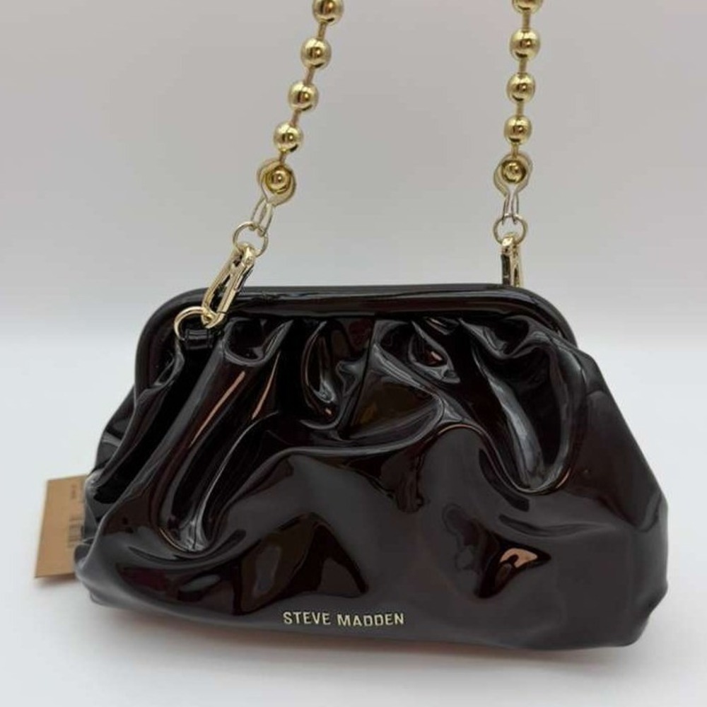 Steve Madden Brown Patent Leather Crossbody Bag Gold Chain New
